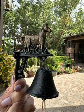 Cast Iron Horse Wall Bell in Gold and Dark Green